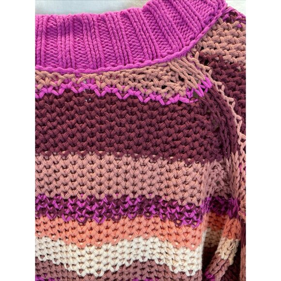 Free People Devon Sweater Fuchsia Rose Combo striped Size S slouchy Colorful - Picture 4 of 11